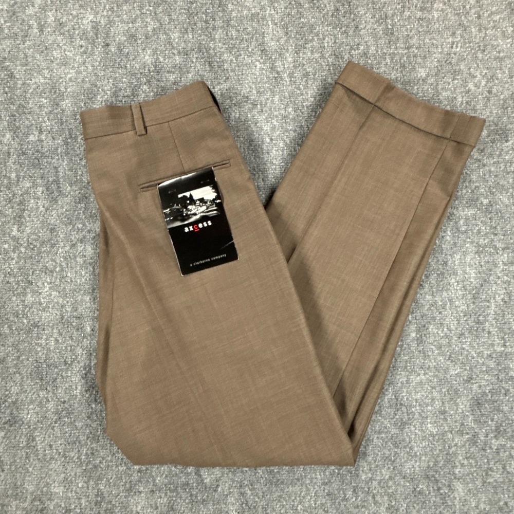 Axcess by Claiborne Men Brown Pleated Cuffed Suit Separate Dress Pants 32x32 NWT